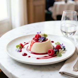 PANNA COTTA AU LAIT D'AMANDE ET COULIS DE FRUITS ROUGE