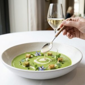 VELOUTÉ DE PETITS POIS À LA MENTHE FRAICHE